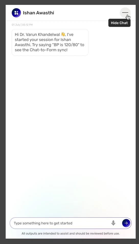 The assistant panel collapsing on hover to return the full width to the record.