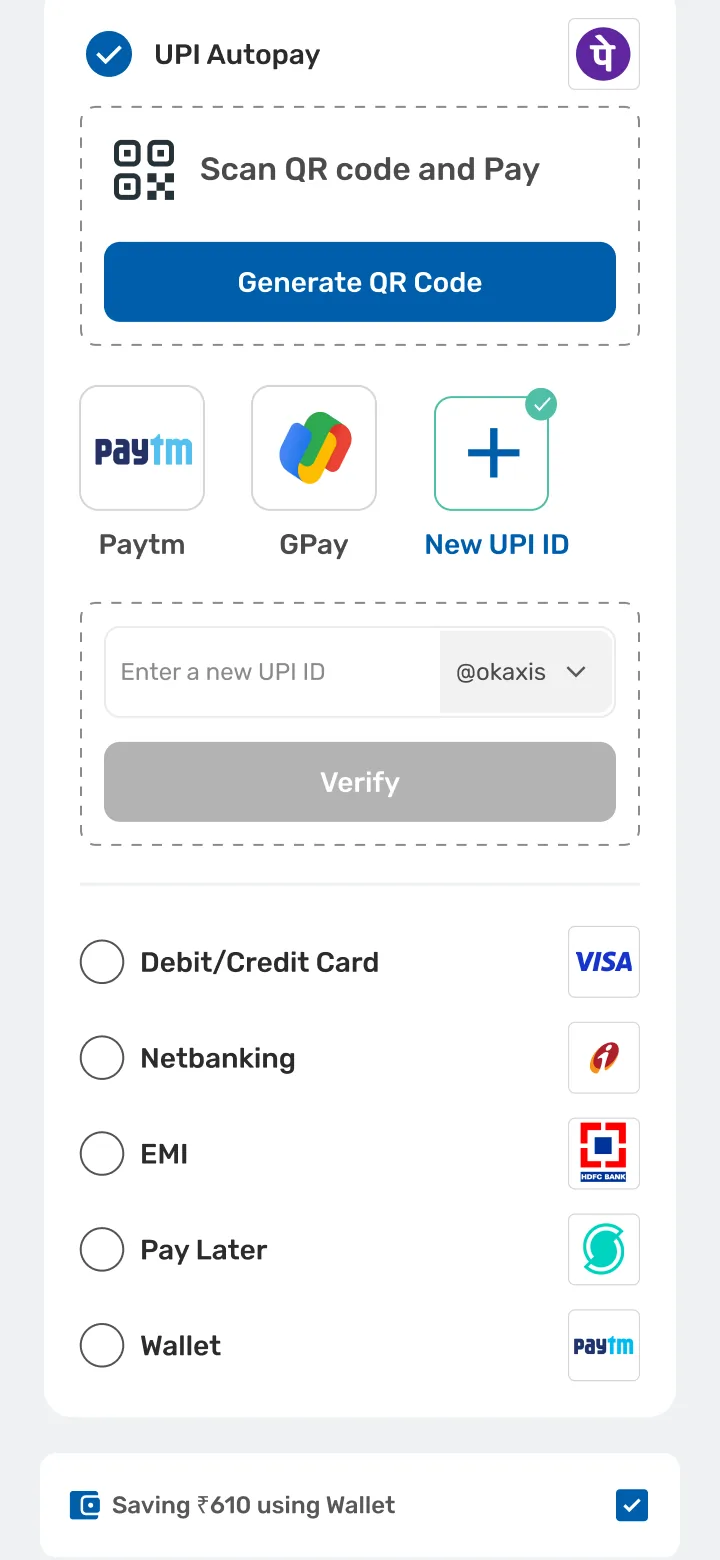 Checkout: the combinable payment method list.