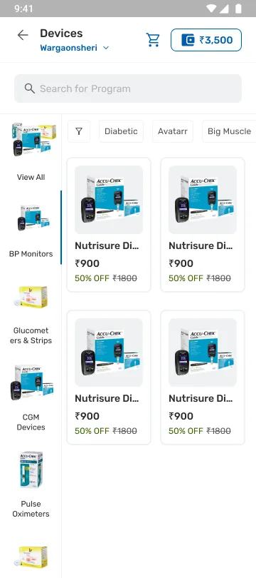 Devices category: a left-hand category rail beside a filtered product grid.