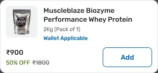A listing card carrying a Wallet Applicable label between the pack size and the price.